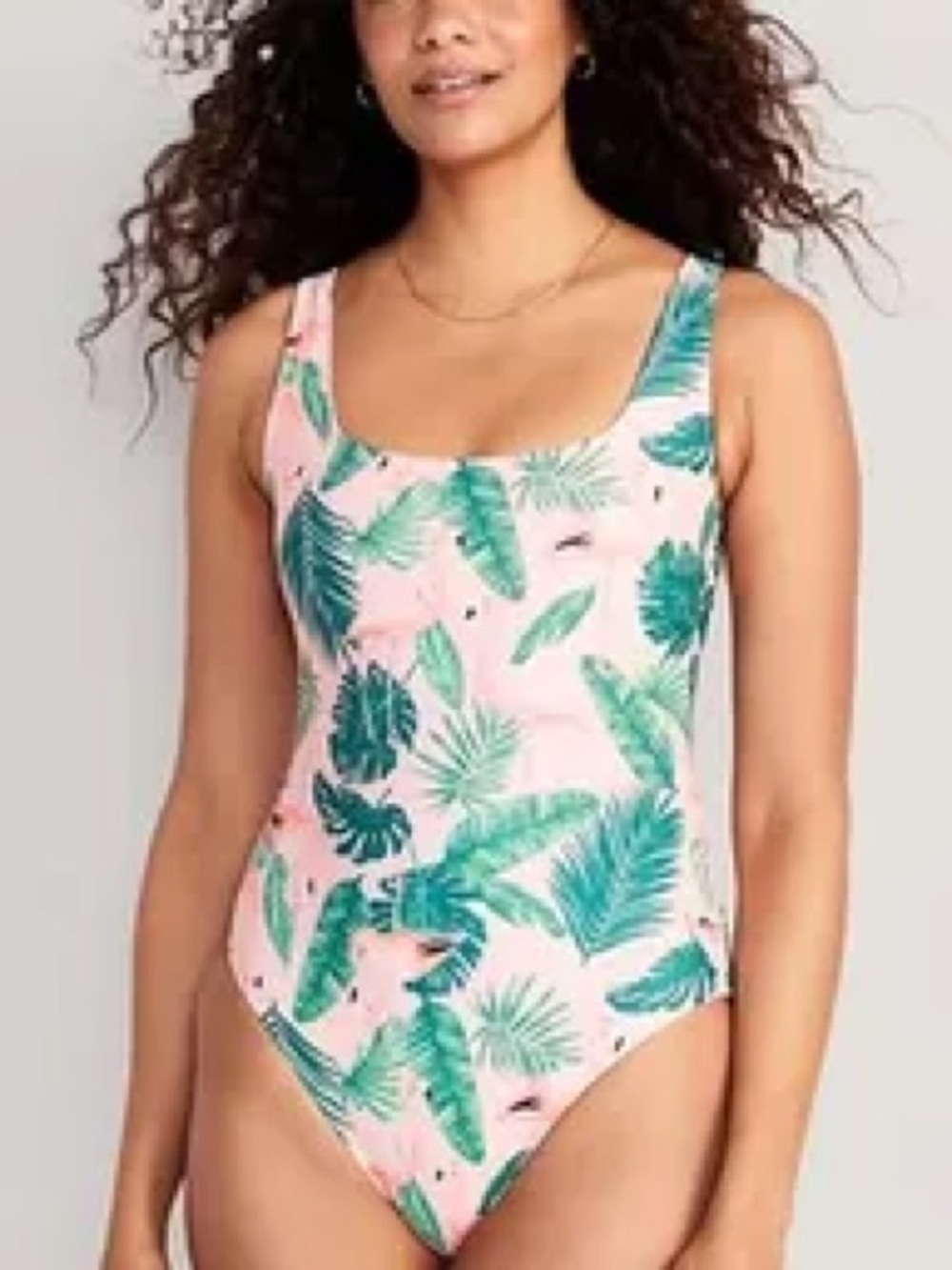 Pink Tropical Leaf One-Piece Swimsuit